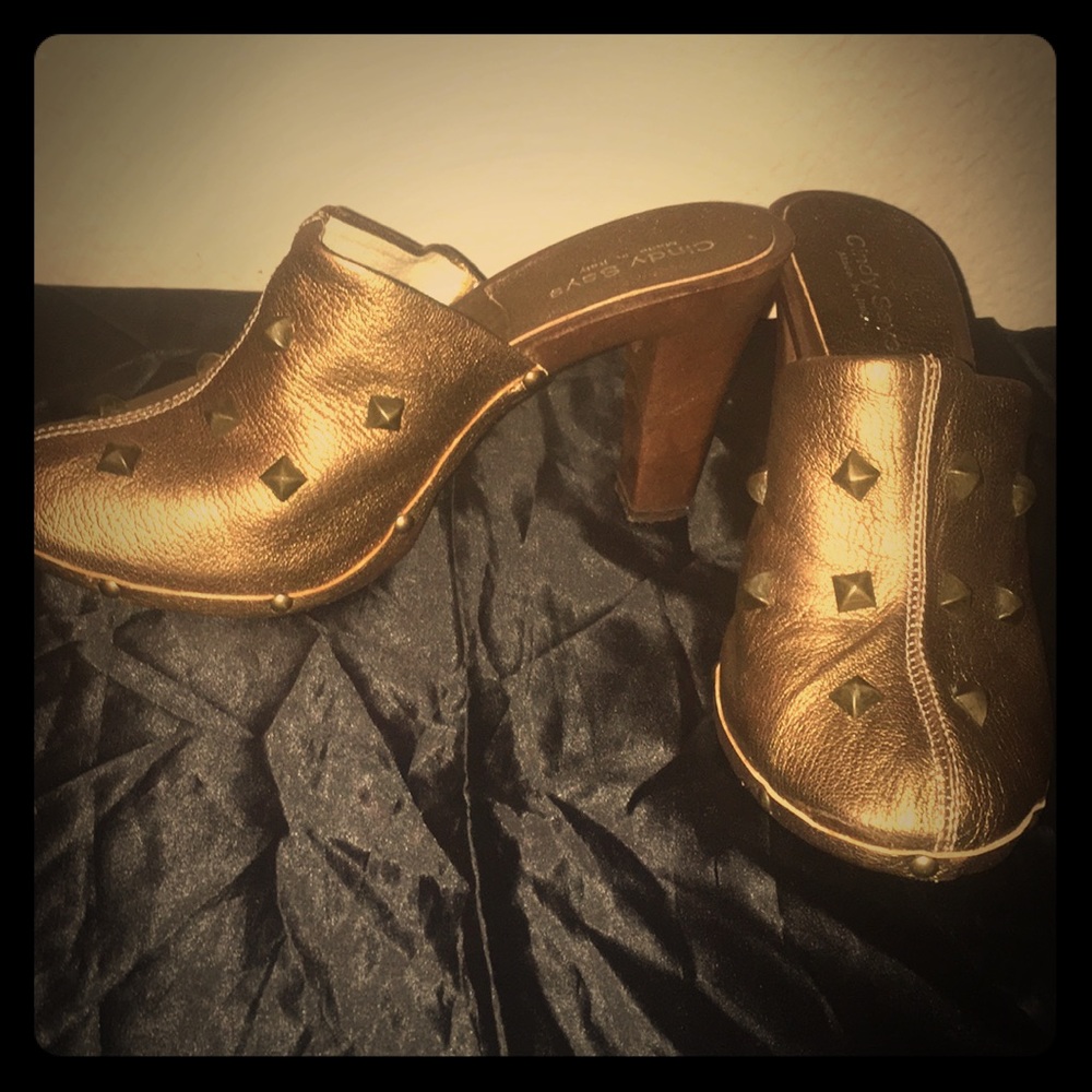 Cindy Says studded metallic clogs